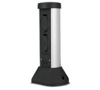 REV SilverCraft Bloc multiprise d'extérieur à 2 prises, hauteur : 36 cm, protection IP44, anti-éclaboussures, noir