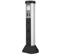 REV SilverCraft - Colonne de prise de jardin à 2 prises avec minuterie, 51 cm de hauteur, protection IP44 contre les projections d'eau, idéale pour le jardin et la terrasse - Noir