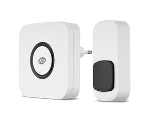 REV Sonnette sans Fil Piezo - Gong à Brancher sur Prise avec Signal Lumineux, 58 mélodies, 4 Niveaux de Volume, Max. 110 DB, Sonnette sans Fil, portée 100 m, Blanc