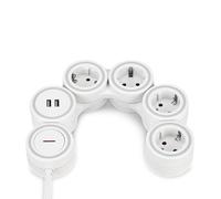 REV SupraFlex Multiprise Flexible 4 Prises 2 x USB Blanc 1,4 m
