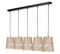 REV Suspension à 5 ampoules E27. Plafonnier de salon (L x l x H) 96 x 16 x 120 cm - suspension réglable. Abat-jours Ø 16 cm, beige