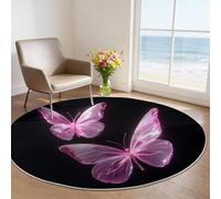 Rêve Tapis Rond Enfant 120 cm, Papillon Rose Paillettes minimalisme Poils Courts Doux, Lavable en Machine & Antidérapant, Moquette Confortable pour Chambre d'enfant Chambre de Fille