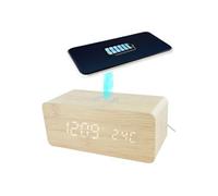 Réveil 2-en-1 Chargeur à Induction Effet Bois Clair - LEEGO -