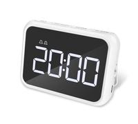 Réveil à LED Numérique, Réveil de Voyage, Luminosité et Volume Réglables, Contrôle du Son, Charge USB, 12/24H, Miroir LED
