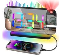 Réveil à projection 7 pouces avec lampe de chevet et projecteur RVB - Réveil numérique avec grand écran, réglage de la luminosité et du volume, chargeur USB, fonction minuterie de sommeil 12/24 h