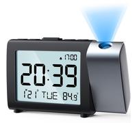 Réveil à projection avec écran LCD, fonction snooze de 9 minutes, 2 niveaux de volume, port USB