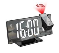Réveil à projection de Miroir LED, Grand écran de 7,8 po, 4 niveaux de luminosité, Snooze, Alarme jour de travail
