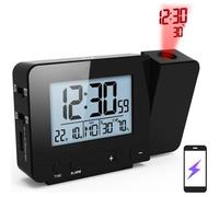 Réveil à projection - Horloge numérique - Projecteur 160° rotatif - LED à intensité variable - Projection heure et température