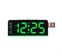 Réveil à projection LED avec affichage du jour, de la date, de la température et de l'alarme, projection réglable à 180 degrés, configuration de chevet personnalisée (noir vert)