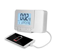 Réveil à Projection LED Chargeur USB avec Affichage de la Température pour la Maison et Le Bureau Design argenté élégant 5,5 X 1,1 X 3,2 Pouces