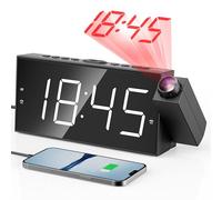 Réveil à Projection Plafond Heure, Horloge Enfant et Murale, 7" Grand Écran LED Reveil Projecteur 180°, Luminosité Réglable à 5 Niveaux, Double Alarme, Snooze, Charge USB, 12/24H