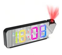 Réveil à projection, réveil miroir coloré avec écran LED, horloge de chevet avec affichage de la température, fonction de répétition, mode nuit, luminosité réglable, affichage 12/24 heures, décoration
