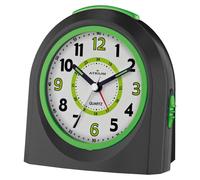 Réveil analogique noir/vert, avec veilleuse LED, fonction snooze, dimensions : 10x10x5 cm