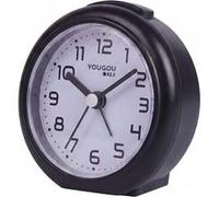 Réveil Analogique Quartz Silencieux Rond Noir avec Lumière et Alarme Noir
