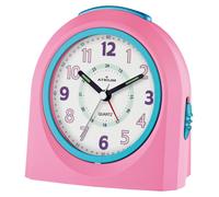Réveil analogique rose, avec veilleuse LED, fonction snooze, dimensions : 10 x 10 cm
