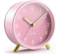 Réveil analogique rose, réveil rétro en métal silencieux avec veilleuse et détails en rose doré
