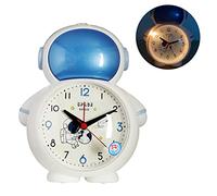 Réveil Analogique Silencieux,Astronaute Réveil Maison Ornements,Réveil Matin à Piles,Petite Réveil De Voyage Sans Tic-Tac De Table,avec Fonction Snooze et lumière,pour Chambre à Coucher Bureau (Bleu)