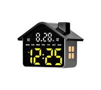 Réveil avec affichage LED et boîtier en forme de maison pour l'heure, la date, le jour, la température et la minuterie (jaune)