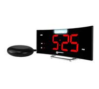 Réveil avec Alarme Puissante de 95dB, Coussin Vibrant, Grand Écran et Flash Lumineux - Le Wake 'N' Shake Curve de Geemarc Vous Sortira de Votre Sommeil Profond - Port de Charge USB - Version FR