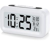 Réveil avec écran LED de 4,3"", réveil numérique alimenté par batterie, répétition d'alarme, facile à utiliser - Blanc