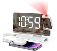 Réveil avec écran miroir de 7,5 pouces, projection sur le plafond, double alarme, port USB-C