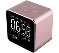 Réveil avec haut-parleur sans fil Bluetooth, Mini Square portable en métal (or rose) G
