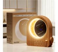 Réveil avec lampe de chevet en forme de lune, avec variateur de luminosité, 2 alarmes et 10 sons de la nature