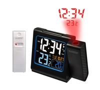 La Crosse Technology WT552-BLA Réveil radio, avec projection en rouge, écran LCD couleur, température intérieure et extérieure, noir