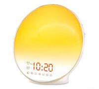 Réveil avec simulation du lever du soleil, double alarme et radio FM, 15 couleurs pour la veilleuse, 8 sons de la nature, réveil lumineux électronique pour enfants et adultes, blanc