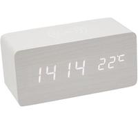 Réveil Bois LED, Réveil numérique en Bois, Reveil Matin, Horloge Cube, USB réveil Sons contrôle de la température Bureau, pour Chambre à Coucher, Chevet, Bureau (Bois Blanc + lumière Blanche)