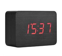 Réveil Bois Simulation, Horloge Numérique pour Chambres à Coucher LED Moderne Horloge Bois 3 Niveaux Affichage de la Température de Luminosité avec Contrôle Sons(2)