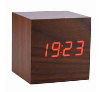Réveil bureau numérique en bois écran de température del temps d'affichage du calendrier de contrôle vocal noir en bois blanc chambre à coucher décoration de maison 6x 6x 6cm/2.36 x 2.36 x 2.36 pouces