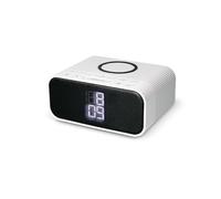 Réveil Chargeur sans Fil 10 W, Haut-Parleur Bluetooth, Radio FM, 2 alarmes, 3 intensités de lumière, Technologie Qi, Blanc