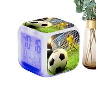 Réveil cube - Horloge cube numérique, horloge de bureau compacte à LED | Réveil moderne avec LED changeant de couleur, horloge décorative de table de chevet avec motifs de football, horloge de table