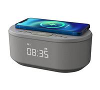 Réveil de chevet sans fil avec affichage LED à intensité variable, sans tic-tac, alimentation secteur avec chargeur USB et enceinte Bluetooth