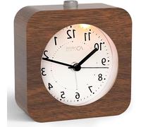Réveil en bois - Lampe de chevet - Favorise un sommeil paisible - Silencieux, sans tic-tac - 9,5 x 9,5 cm - Bois naturel