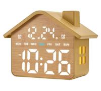 Réveil en bois numérique avec indication de la date et du jour de la semaine, double alarme et éclairage ambiant