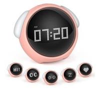 Réveil Enfant Numérique rechargeable FONGWAN avec Veilleuse à Commande Vocale, Fonction Snooze - Rose Rose G