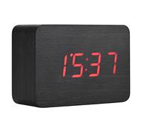 Réveil Horloge numérique Horloge électronique en Bois avec Affichage de la température LED Horloge de Chevet avec contrôle des Sons(Bois Noir + lumière Rouge)