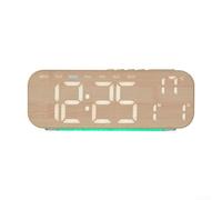 Réveil LED avec grand écran - Finition grain de bois, support mural ou de table - Affichage de l'heure et de la date pour la température du jour, 5 couleurs de lumière ambiante - Horloge numérique