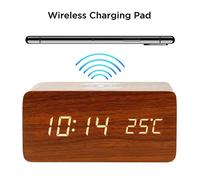 Réveil LED numérique en bois, alimenté par USB/AAA, avec température et humidité, charge sans fil, horloges de bureau électroniques Bamboo1