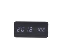 Réveil LED Numérique en Bois Commande Vocale Rectangulaire avec Lampe Blanche - Noir