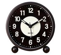 RéVeil Lumineux 4 Pouces Rond Horloge de Table Analogique Silencieuse Sans Tic Tac, à Piles avec Alarme Forte pour Chambre