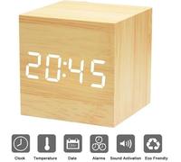 Réveil Matin Horloge Digital Cube avec Activation Vocale Réveil Numérique de Voyage LED Horloge de Bureau
