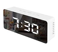 Réveil Matin Numérique Miroir, LED, Horlogue Digitale, Chevet, 2 Niveaux de Luminosité,12/24H, avec Ports De Charge USB, Décoration Moderne pour la Maison ou Chambre, Blanc