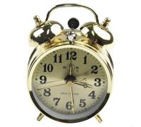 Réveil mécanique au design fer à cheval en métal vintage à remontage manuel Horloge de table avec fonction cloche, horloge décorative compacte pour chambre à coucher et bureau, or, 7 cm