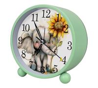 Réveil mignon éléphant tournesol silencieux sans tic-tac avec veilleuse