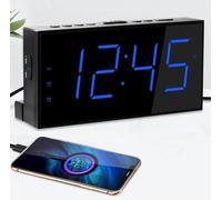 Réveil multifonctions avec alarme vibrante - Réveil avec affichage du jour pour les personnes ayant du mal à se réveiller et les malentendants - Double alarme - Grand écran - Chargeur USB - Luminosité