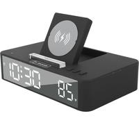 réveil numérique 10W Horloge électronique avec miroir LED et recharge sans fil 10W pour la chambre à coucher, le bureau et la maison EN001 Black