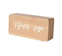 Réveil numérique à affichage LED en bois avec heure, date, température, grand écran, triple alarme, fonction snooze, portable, chambre à coucher, bureau (jaune)